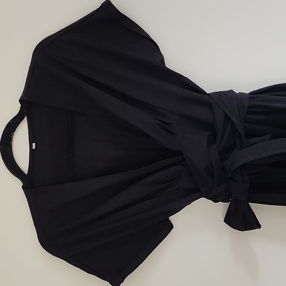 Linen Midi Wrap Dress Black Size Small - Picture 6 of 8